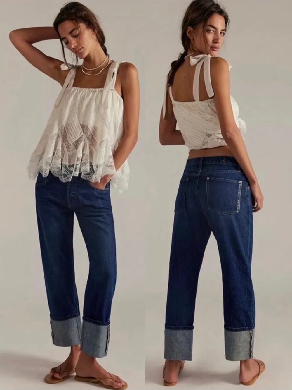 We The Free People Slim Shade Selvedge Straight Cuffed Jeans Deep Indigo 24
